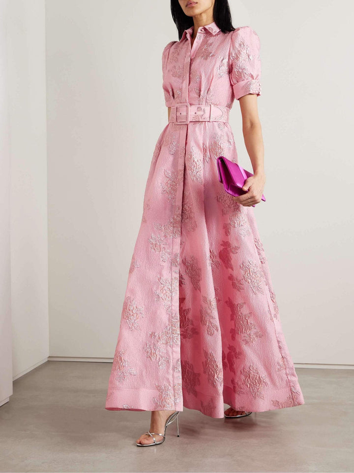 CÁDIZ – VESTIDO RETRO ROSA CON CUELLO DE SOLAPA Y CINTURA ALTA