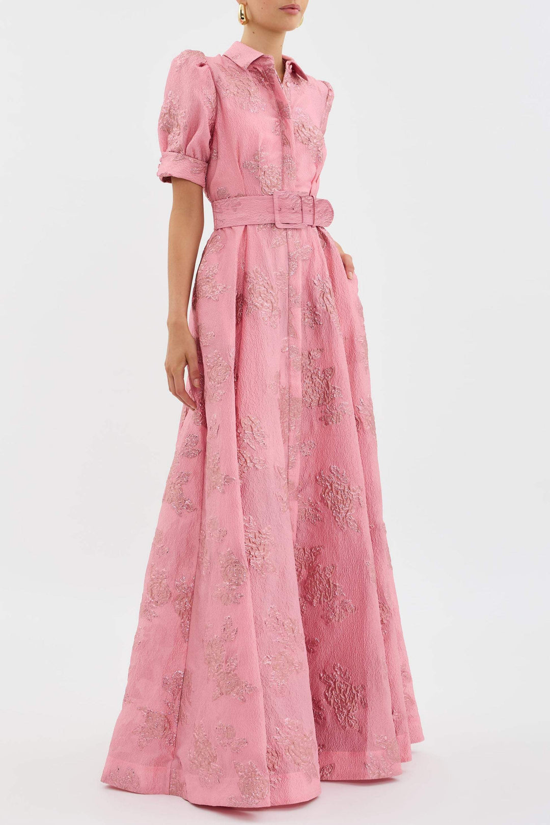 CÁDIZ – VESTIDO RETRO ROSA CON CUELLO DE SOLAPA Y CINTURA ALTA