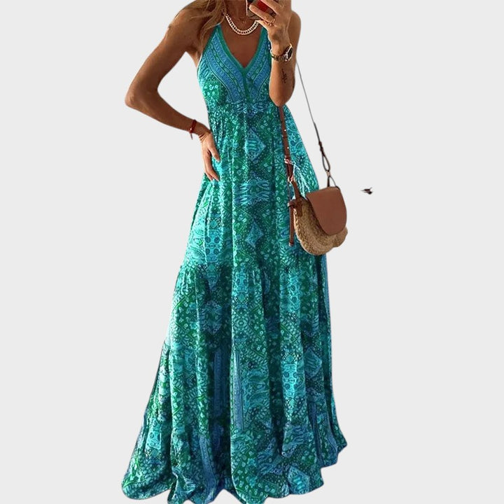 ANDALUSIA - VESTIDO MAXI BOHO CON TIRANTES FINOS Y ESCOTEEN V